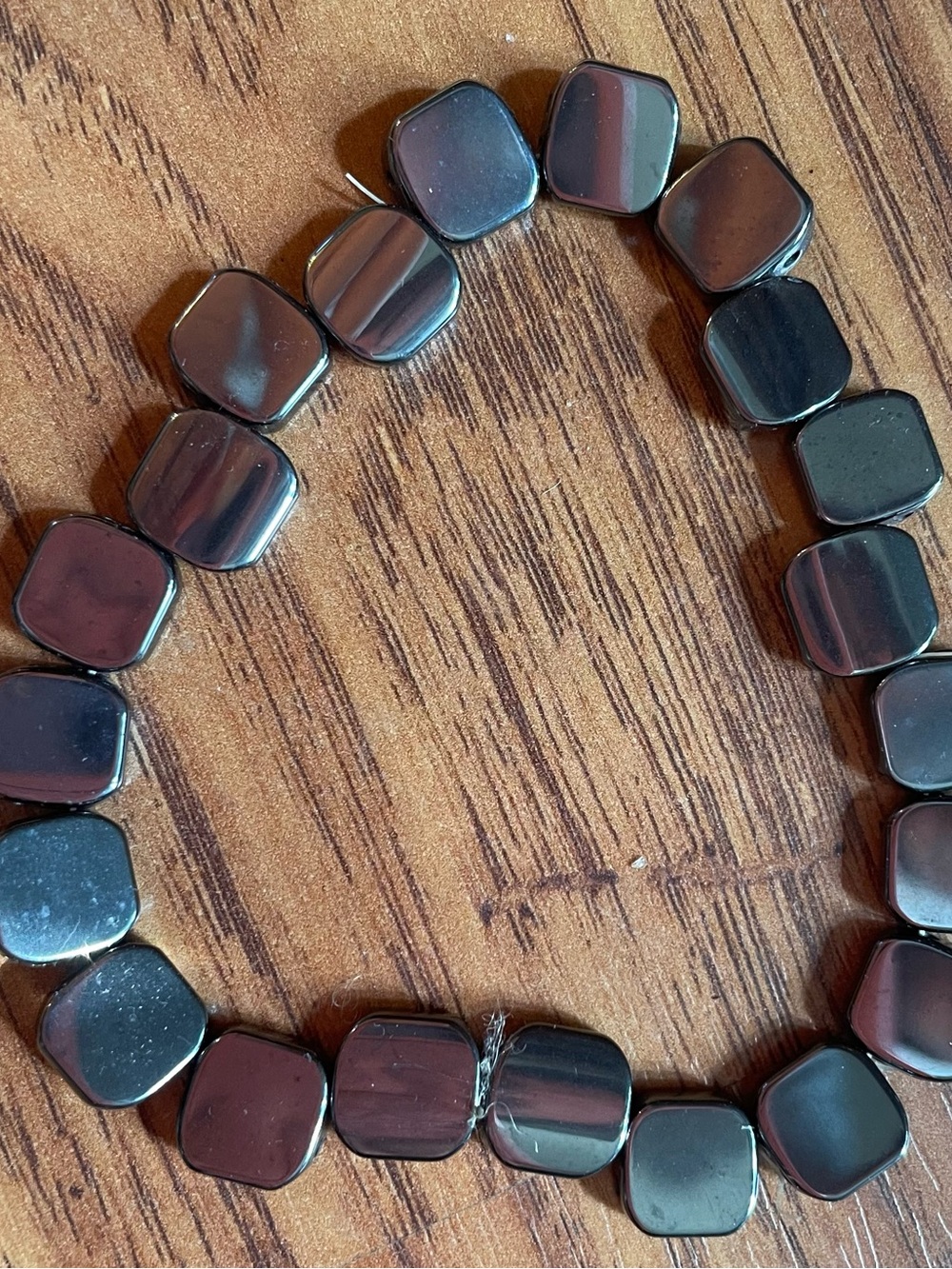 Hematite Square Bead Stretch Bracelet - Dark Gray